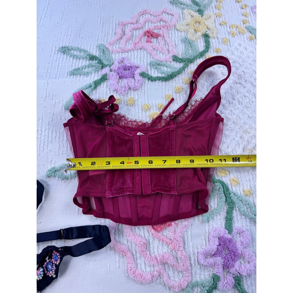 Victoria's‎ Secret Corset Bustier Top Set Floral Lace Up Burgundy Navy  xs - Picture 4 of 15